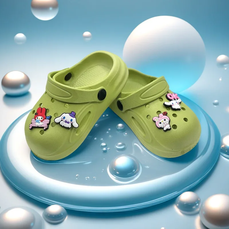 

MINISO детские летние каникулы, пляжные и сандалии для бассейна, тапочки Cinnamoroll, милые тапочки для девочек и мальчиков, нескользящая пляжная обувь, подарок