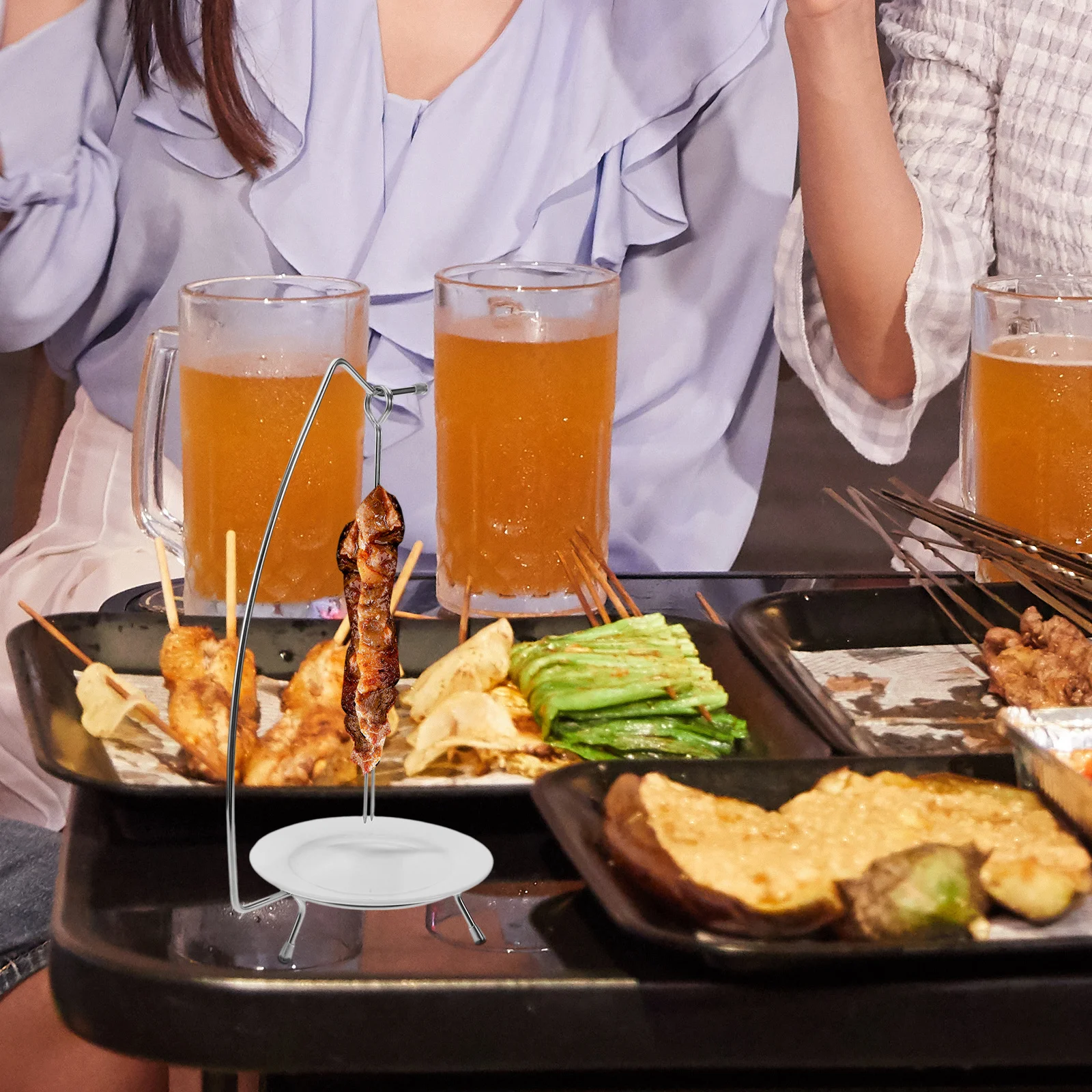 

1Set Grill Skewers Stainless Steel Ceramic Reusable Bbq Sticks Non-Slip Comfortable Handle for Outdoor Cooking