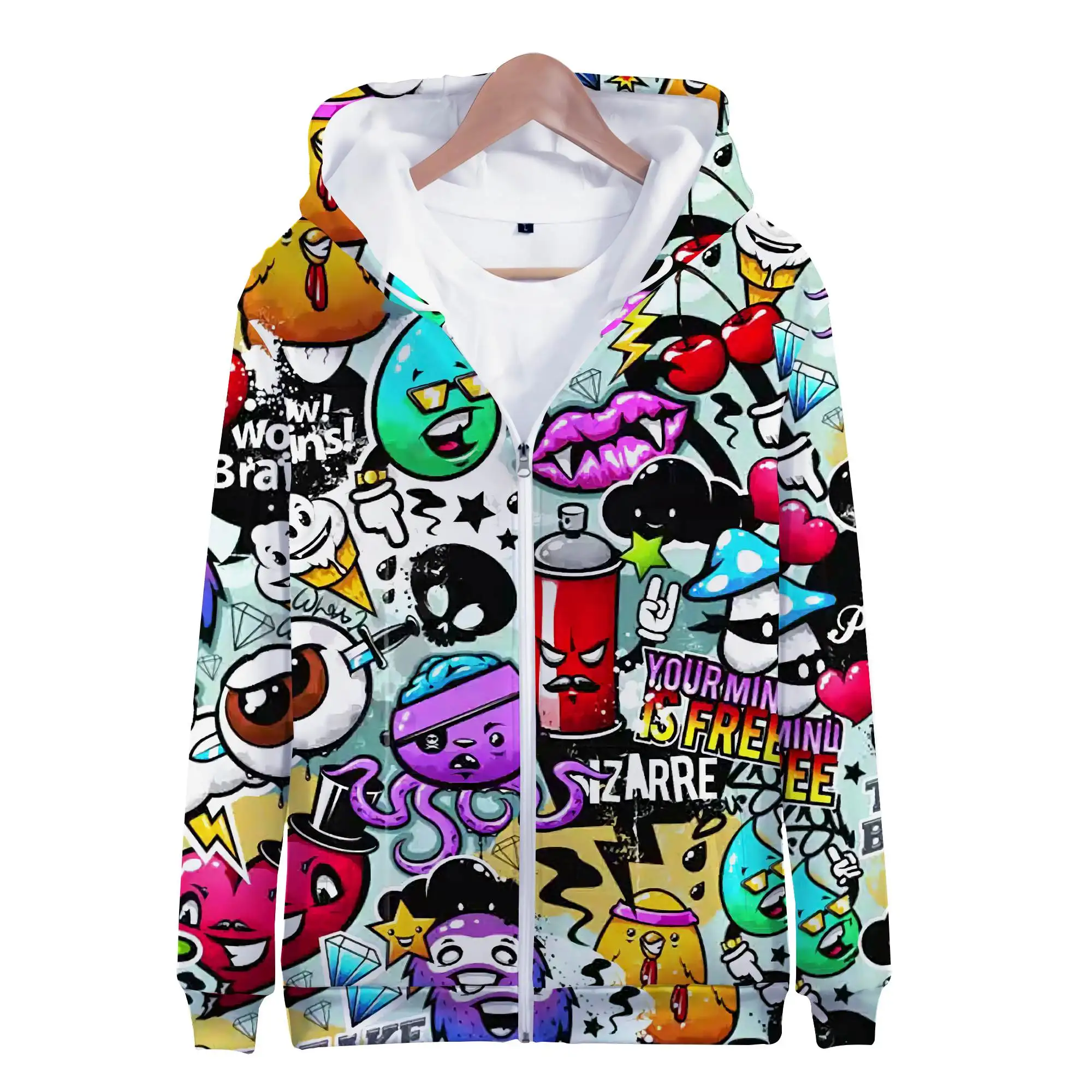 Hoodies Anime Grunge Graffiti  3D Print Zipper Sweatshirts Boy Girl Sweatshirts kids Cartoons Fashion Long Sleeve Oversized Coat