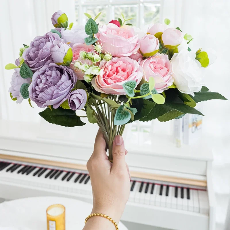 

Silk Rose Artificial Flower Delicate Peony Home Outdoor Decor Bridal Hand Flower DIY Wedding Christmas Decoration Bouquet