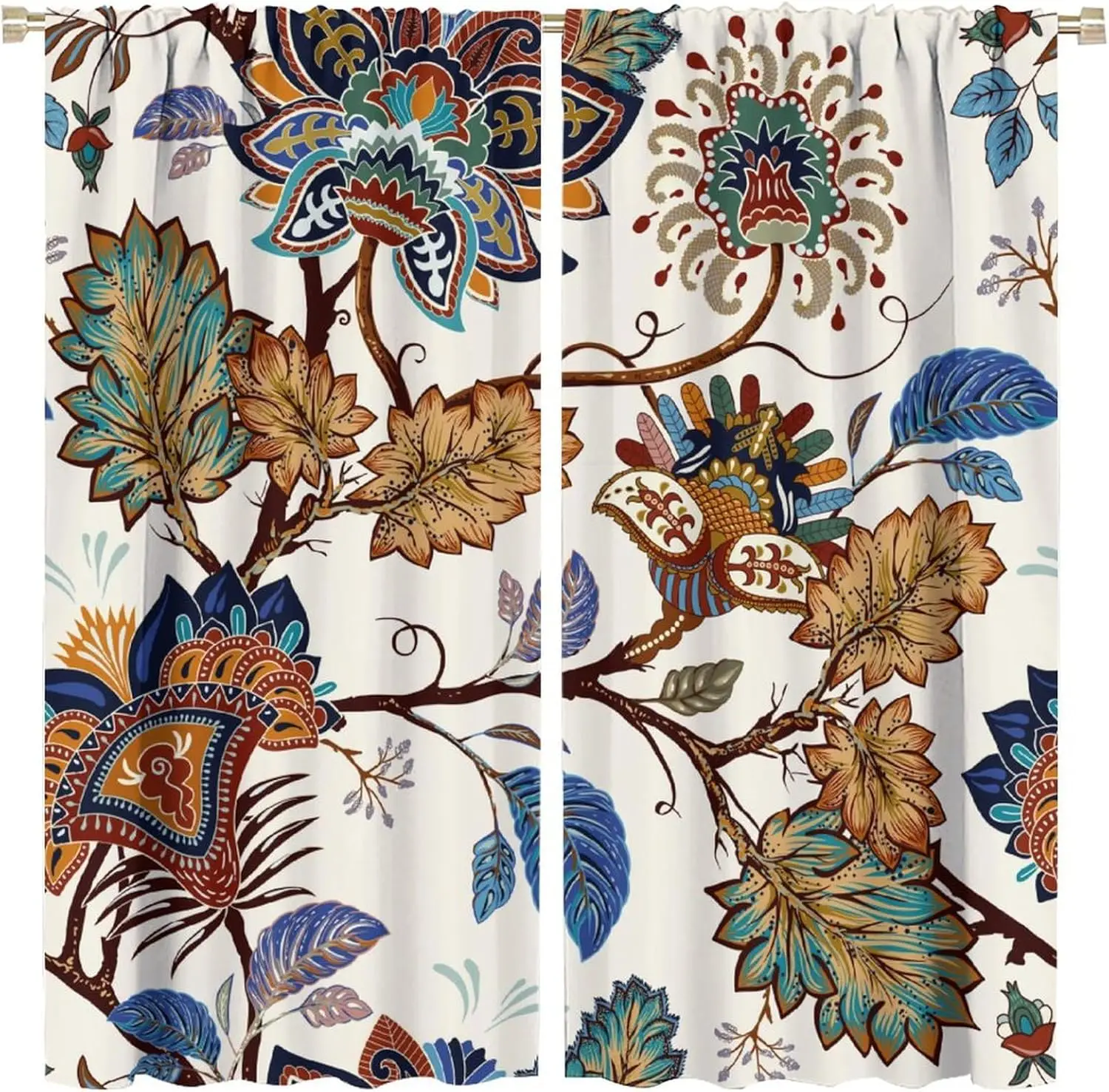 Boho Floral Curtains Vintage Abstract Bohemian Flower Leaf Plant Colorful Art Print for Girls Women Bedroom Living Room Bathroom