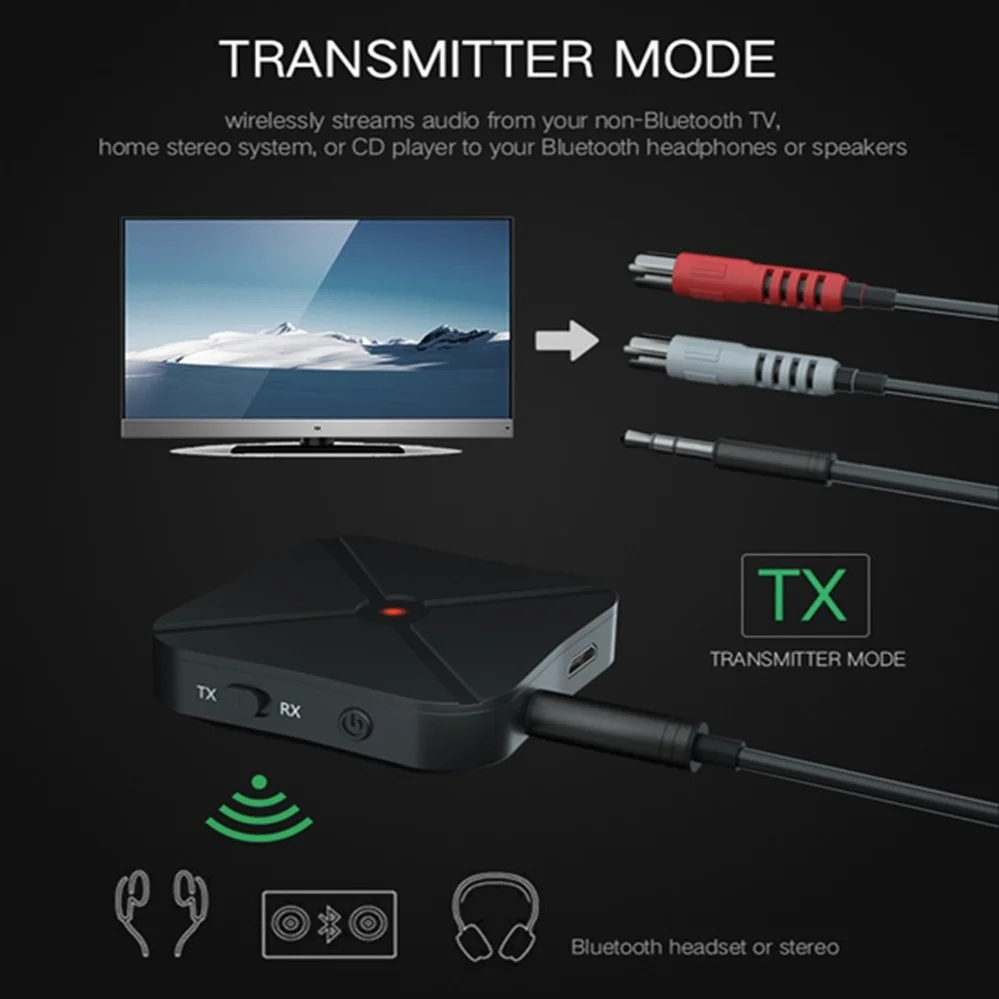 PzzPss-receptor y transmisor Bluetooth 5,0 4,2, adaptador inalámbrico de Audio y música estéreo, RCA, conector auxiliar de 3,5 MM, para altavoz, TV,