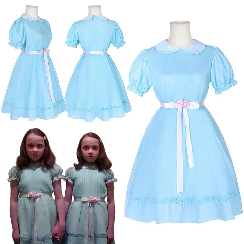 

1980 Movie The Shining‎ Cosplay Twins Blue Dresses Clothing Roleplay Costume Disguise Outfits Halloween Suits For Women Adult