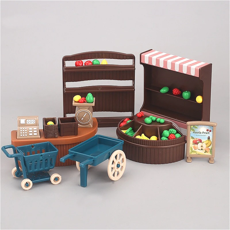 

1set Dollhouse Mini Simulated Fruit Store Model Playhouse Shop Play Decor Display Storage Shelf Shopping Cart Accessory Gift