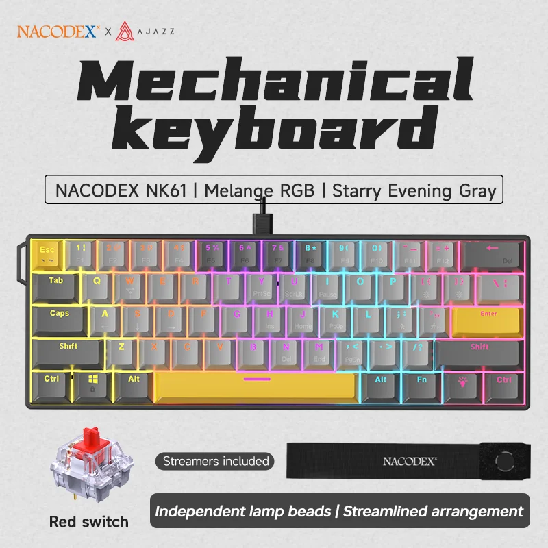 AJAZZ NK61 61-Key Red Switch Wired Mechanical Keyboard with Hot