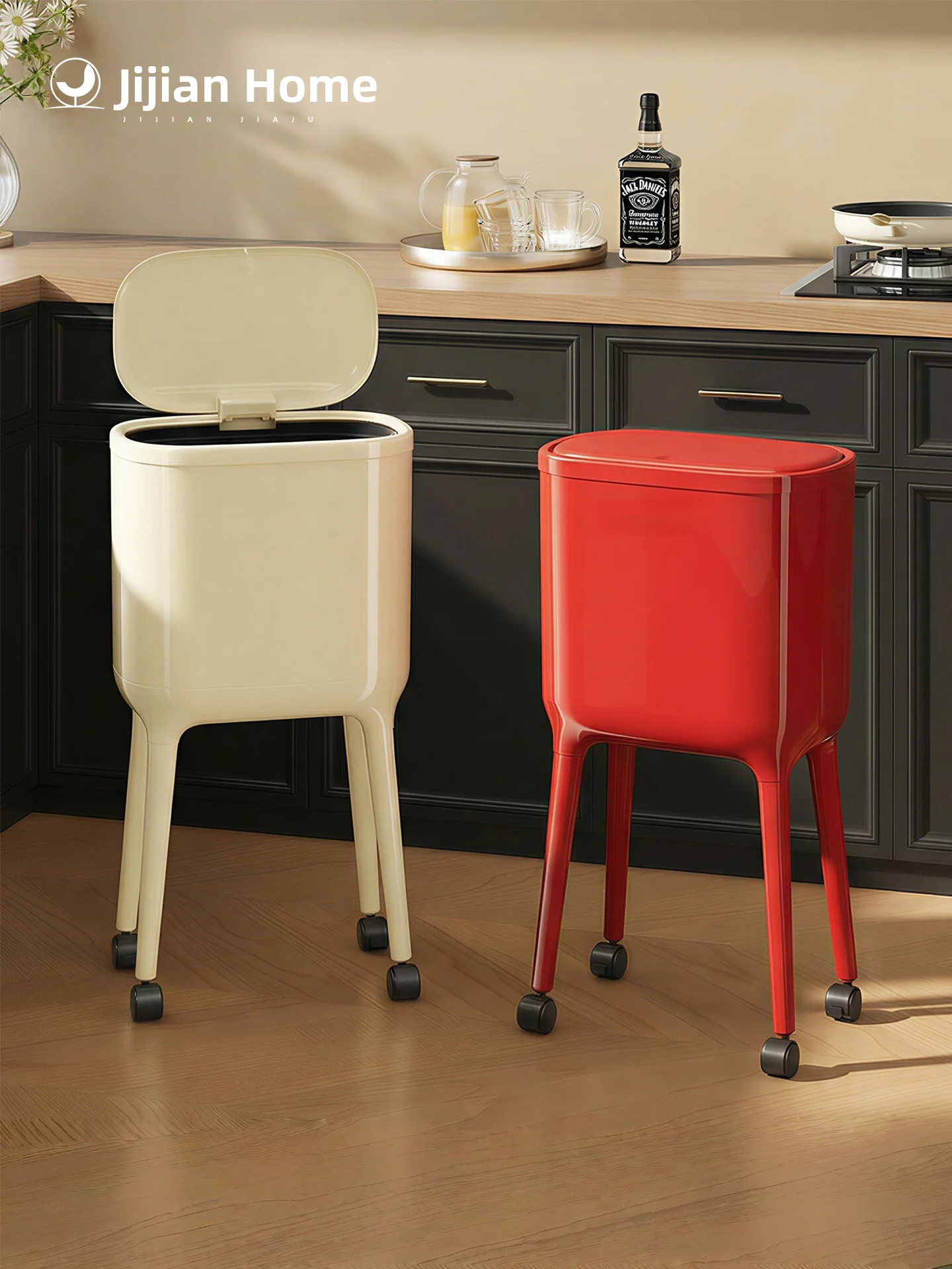 Kitchen Trash Can Large Capacity with Lid No Need to Bend over High-legged Household Special 2026 New Model Mobile Home Use