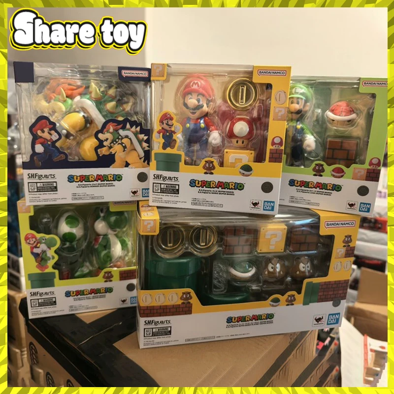 Original S.H.Figuarts Super Mario Series Luigi Yoshi Bowser Action Figure Toys for Boys Girls Gift Collectible model toy gifts