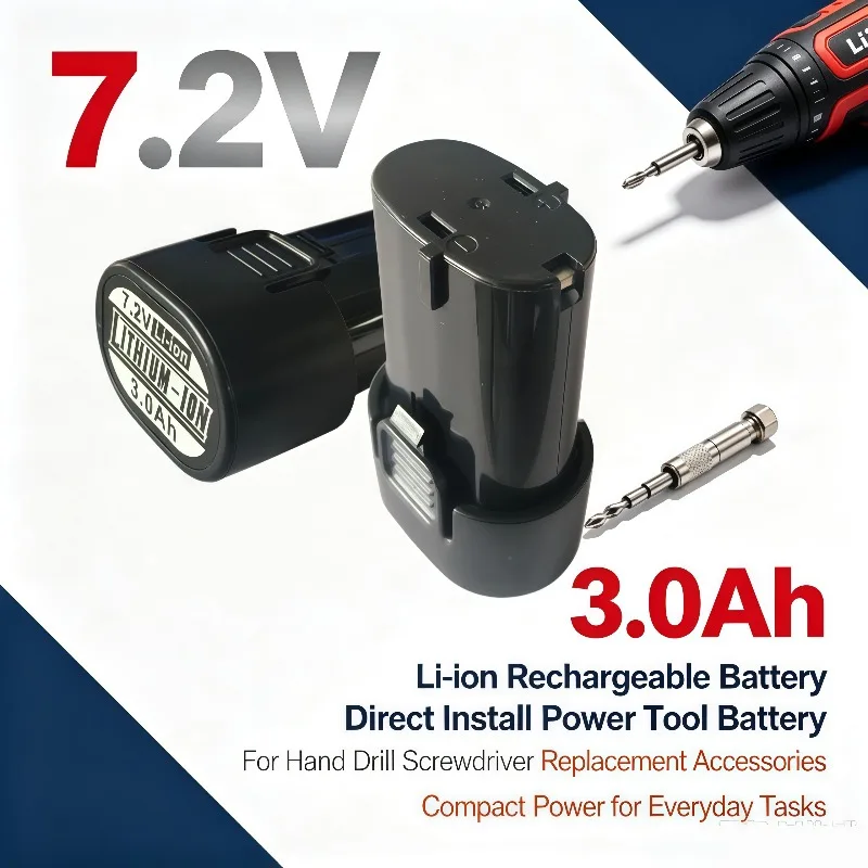Replacement Power Tool Battery 7.2V 3.0Ah Li‑ion Rechargeable Direct‑Install for Hand Drill & Screwdriver