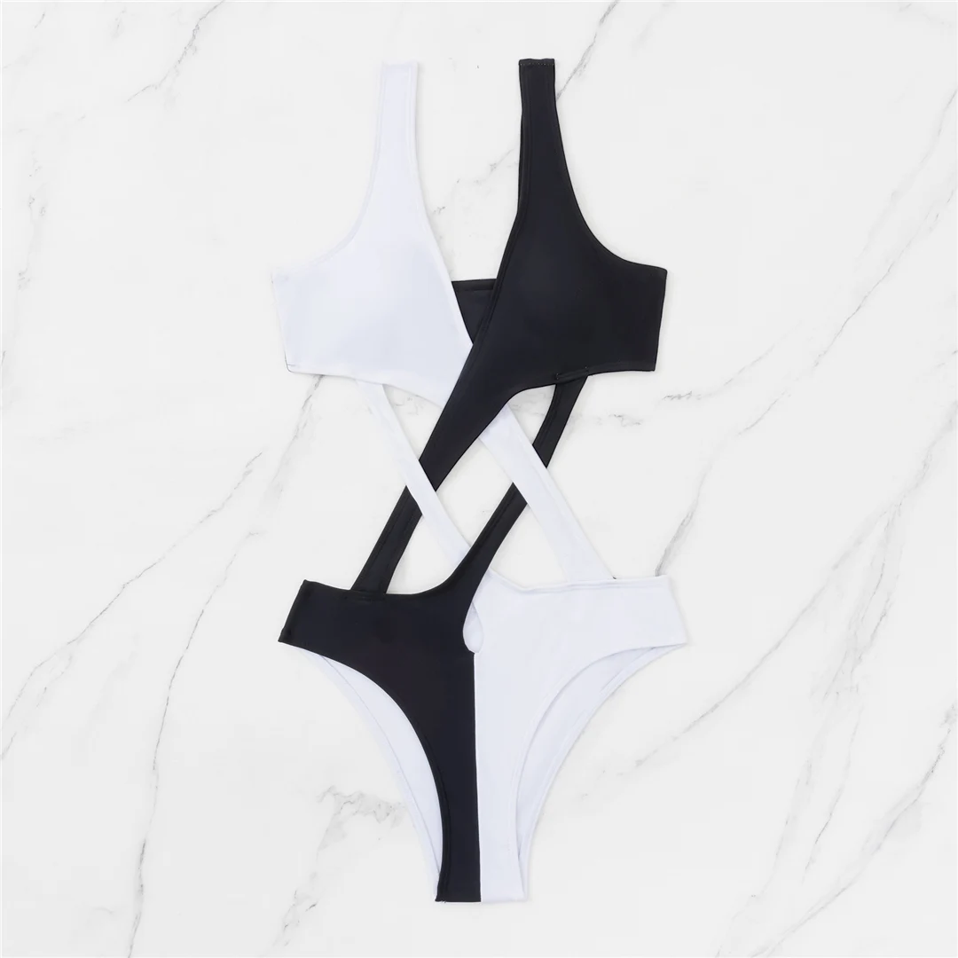 S - XL, V-Ausschnitt, hoher Beinausschnitt, Damen-Badeanzug, einteiliger Badeanzug, Damen-Monokini, gepolsterter Badeanzug, Badebekleidung, Badeanzug V5095SW – Detail 8