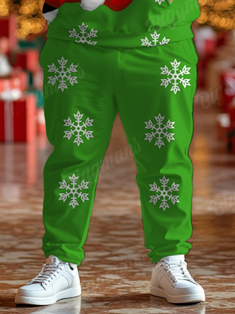 Biggmans Plus Size Merry Christmas Hoodies Outfits Mens Party Snowflake Print Loose Two Piece Set Santa Male Club Long Pants Set