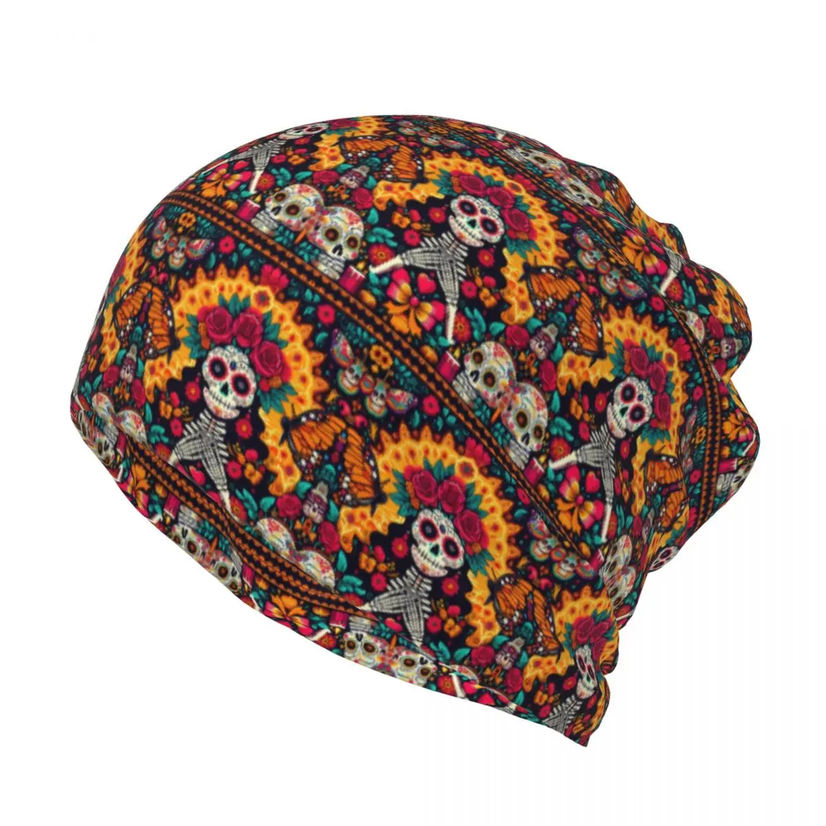 Mexican Sugar Skulls And Flowers Bandana Neck Gaiter Mask Scarf Warm Headwear Beanies Hat for Men Women Adult Washable