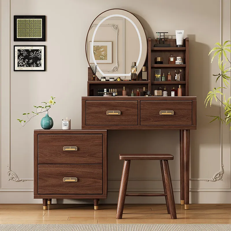 Mesa de cômoda de madeira maciça de nogueira preta personalizável quarto moderno simples pequeno novo armazenamento chinês mesa de maquiagem integrada