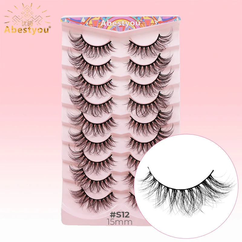 Abestyou lashes cat eyes criss-cross fluffy messy 9pairs thin strip mechero fake mink eyelashes makeup-utensilien wholesale bulk