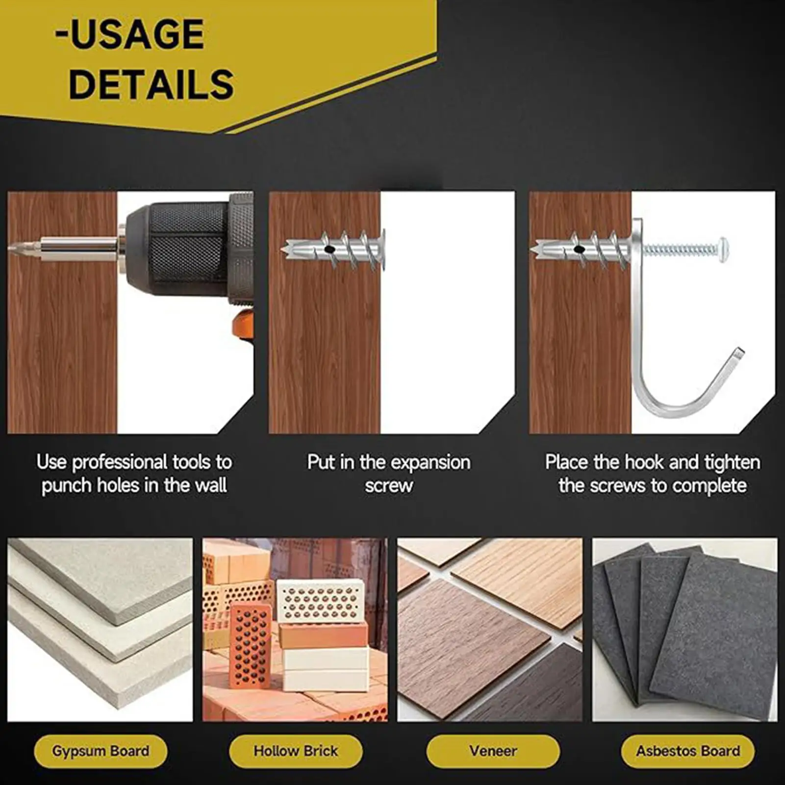 

Wall Screws 50 Pieces Nails With 50 Fasteners Metal Wood Screws For Wood Drywall Hollow Wall Panel Board Bathroom Kitchen Photo