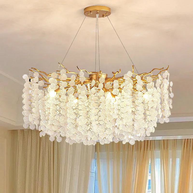 Foyer Vintage gold Crack glass Chandelier for Dressing room Bedroom Dining Room Living Room E14 110-240V led home decor Lighting