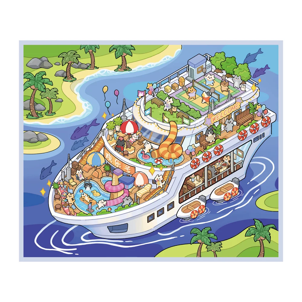 Card Lover 4 Pcs [ Landscape Stickers 76.0 Series] Cute Wind Large Scene Stickers 3D Puzzle Stickers PET Material Scrapbook Kit