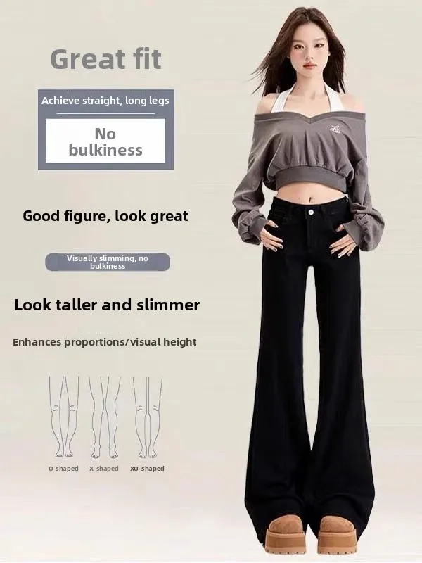 Black Wide Leg Flared Pants Women's Autumn 2026 New Small Size Versatile Junior High School Floor Length Pants Casual Style