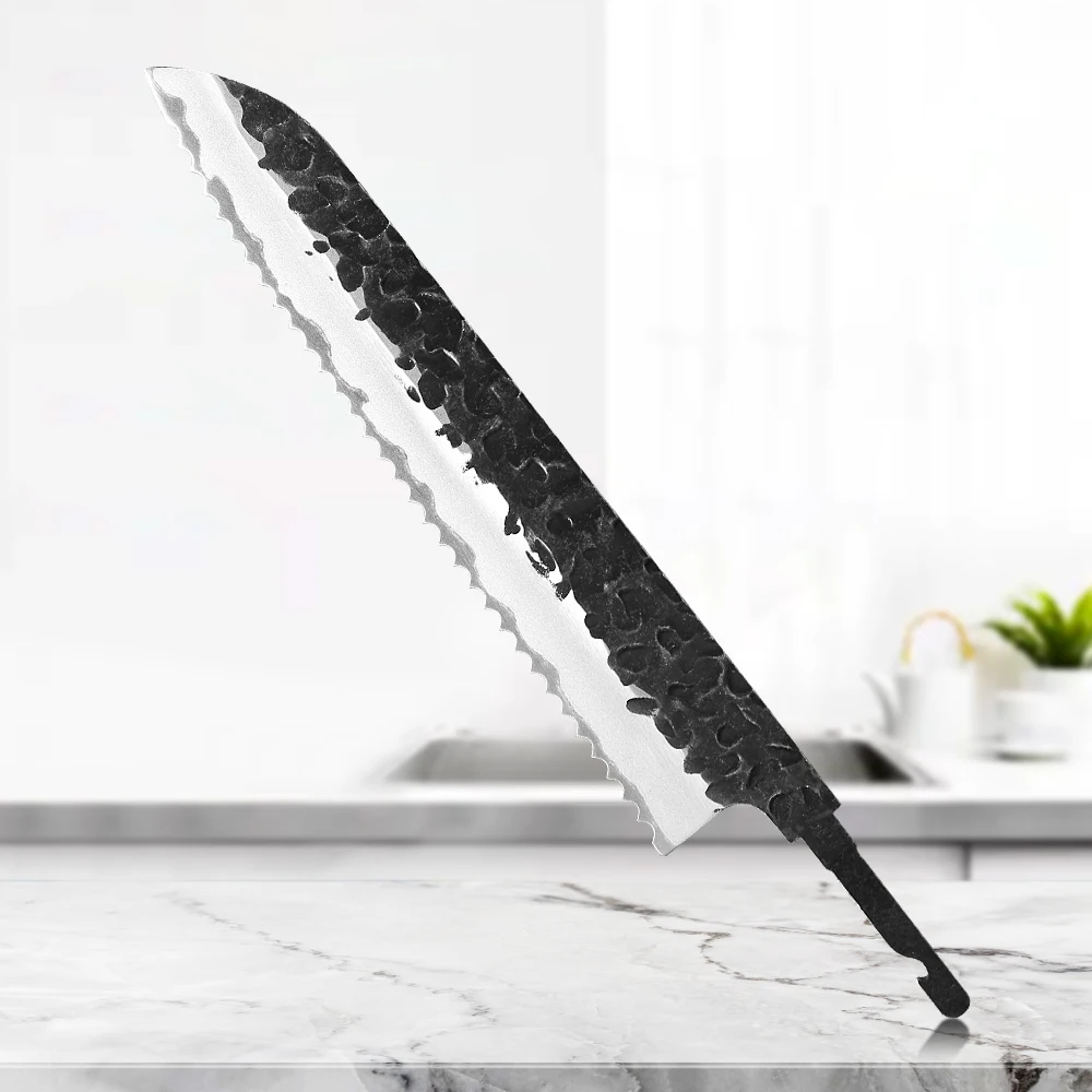 

8.5" Composite Steel Serrated Bread Knife Blank Blade DIY Handmade Japanese Chef Kitchen Knives Forged Full Tang Making Tools