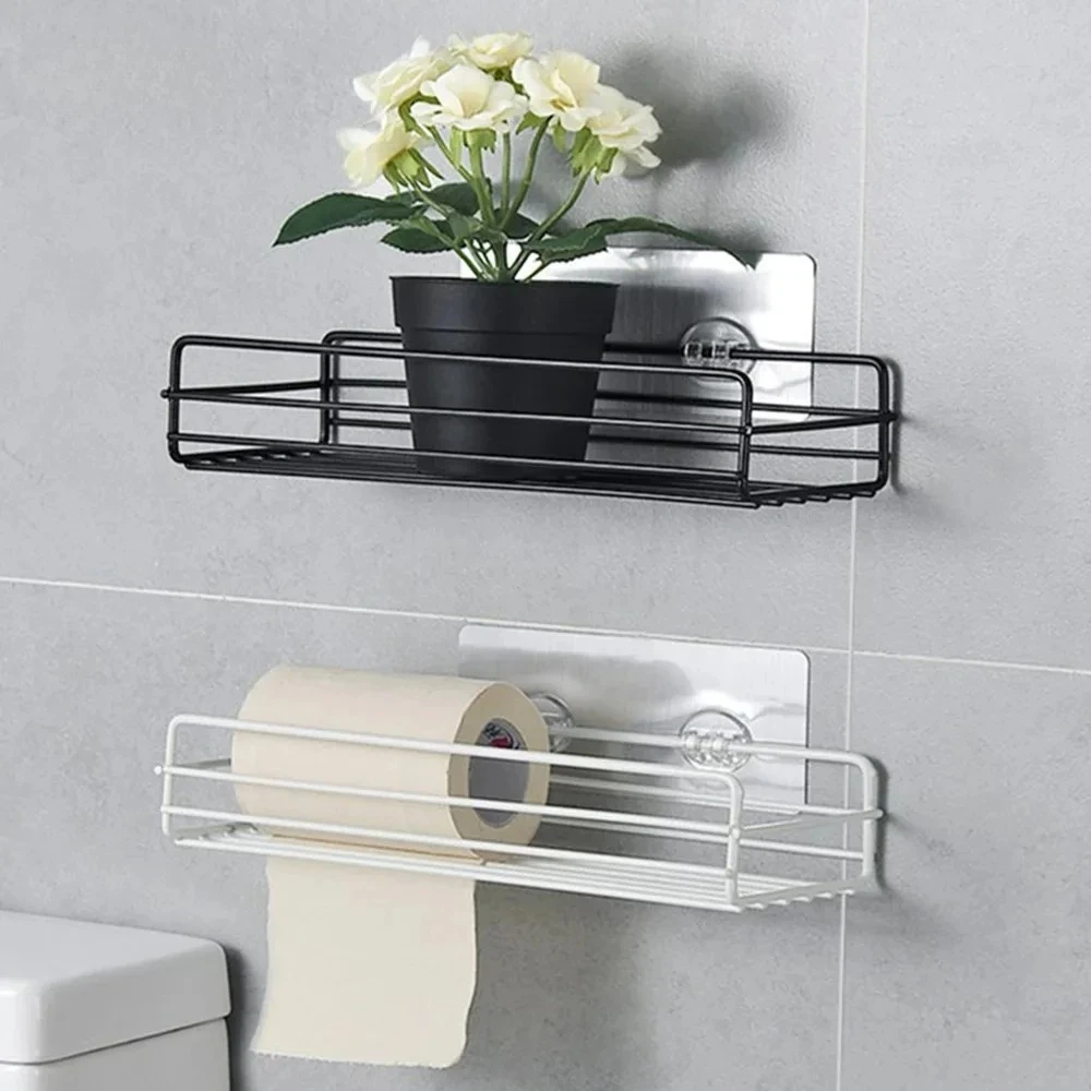 Schwarzes Badezimmer-Aufbewahrungsregal aus Eisen, Eckrahmen, Dusch-Organizer, Regal, stanzfrei montierter Küchen-Caddy-Halter