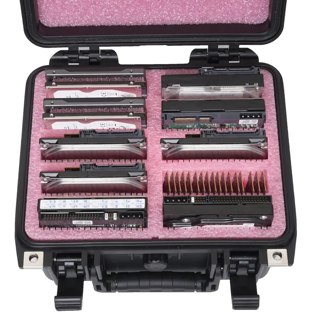 صندوق تخزين محرك الأقراص الصلبة ومضاد للكهرباء الساكنة، مقاوم للماء، محكم الغلق، قابل للقفل لحماية البيانات