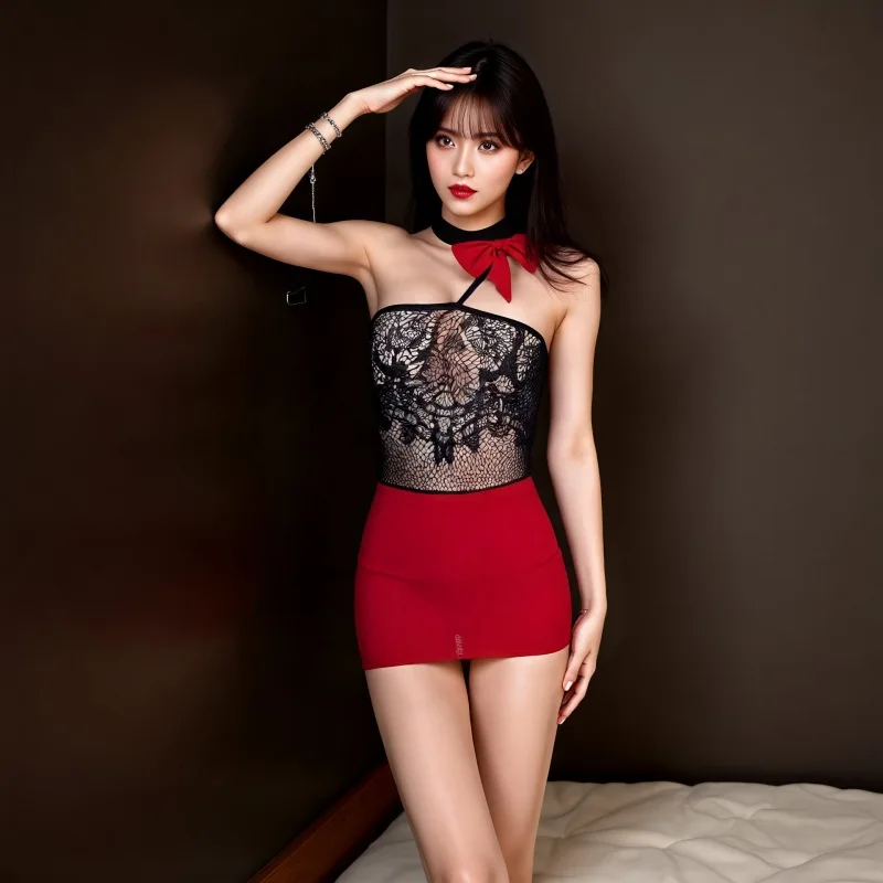 Sexy Secretary Role Play Lingerie Set - Bustier Corset Dress with Garter Belt Seductive Nightwear for Women