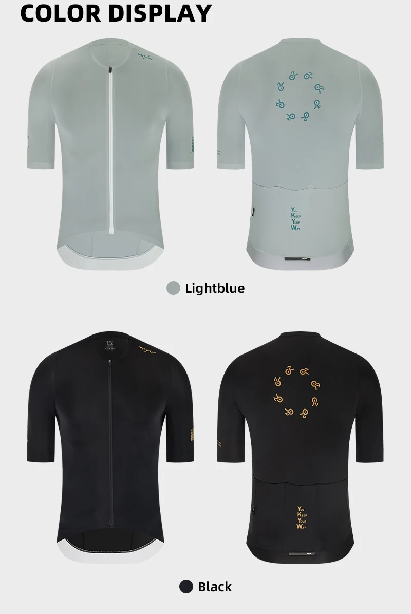 YKYWBIKE 2026 Sommer Herren Radtrikot Kragenlos Kurzarm Cool-Touch Rutschfest Schnelltrocknend Atmungsaktiv Rennrad MTB Oberteil – Detail 15