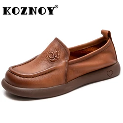 Koznoy 2.5cm do szycia krowy zamszowa prawdziwa skóra miękka podeszwa damska 2024 Vintage mieszkania etniczne letnie wygodne wiosna na co dzień mokasyny