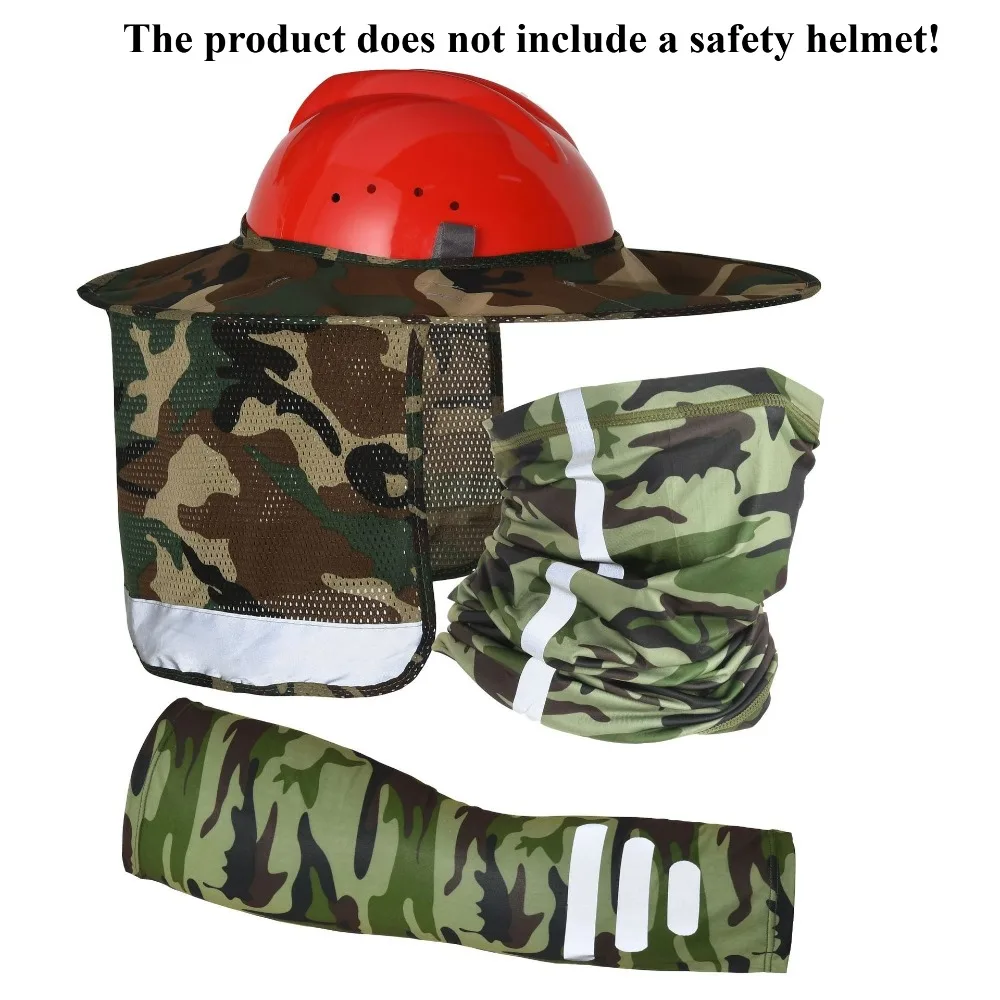 

Windproof Sandproof & Sunproof Reflective Cap Set - Brimmed Design with Ice Silk Scarf Arm Sleeves for Dustproof Work Operations