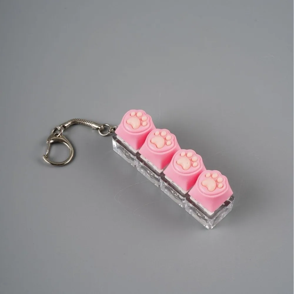 Luminous Cat Paw Keychain Clear Base Pure Color Base Keyboard Switch Tester Press Button Portable 4 Keys Fidget Clicker Keyring