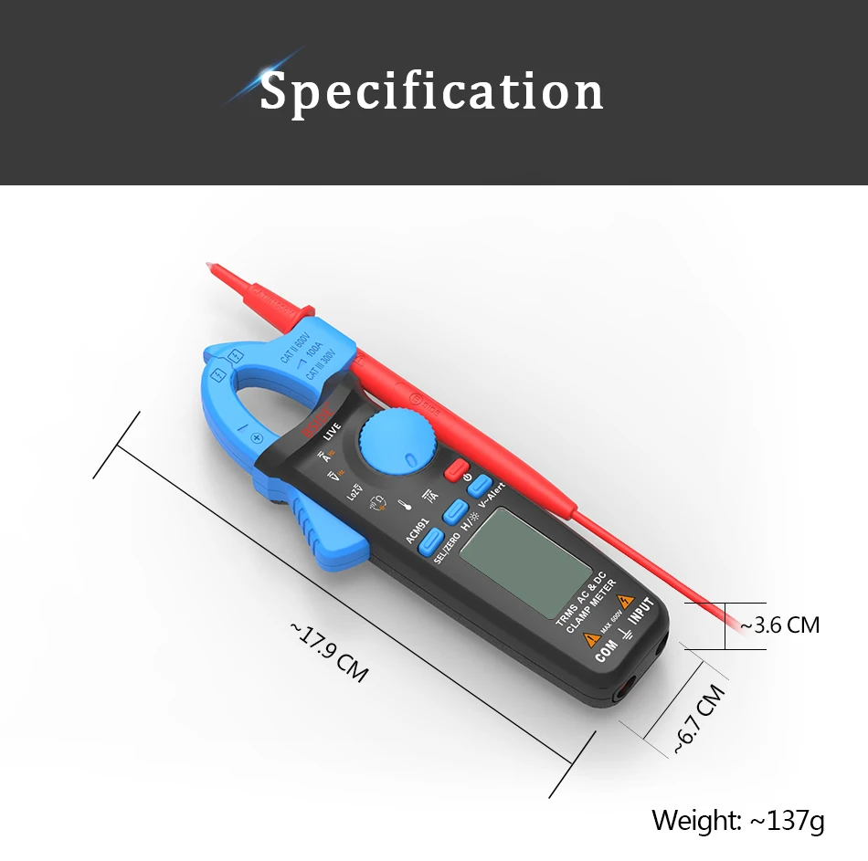 BSIDE ACM91 Digital AC/DC Current Clamp Meter Auto Range Car Repair TRMS Multimeter Live Check NCV Frequency Capacitor Tester