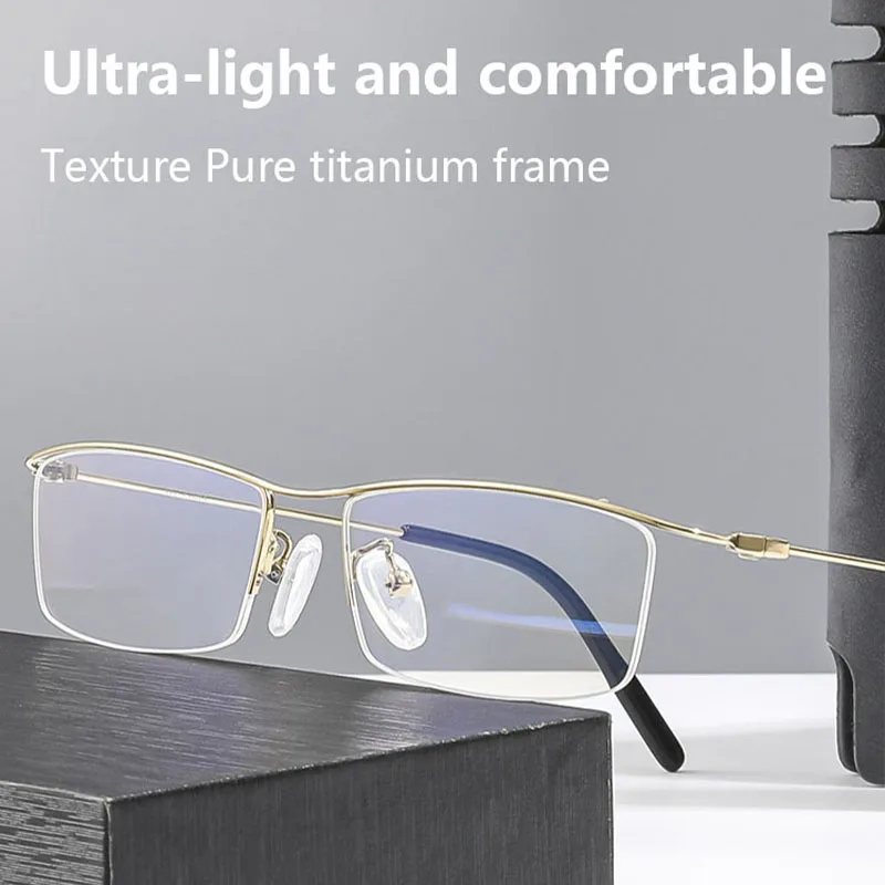 Pure Titanium Glasses Men Woman Fashion Square Eyewear 2023 New Male Half Optical Frames Myopia Prescription Eyeglasses