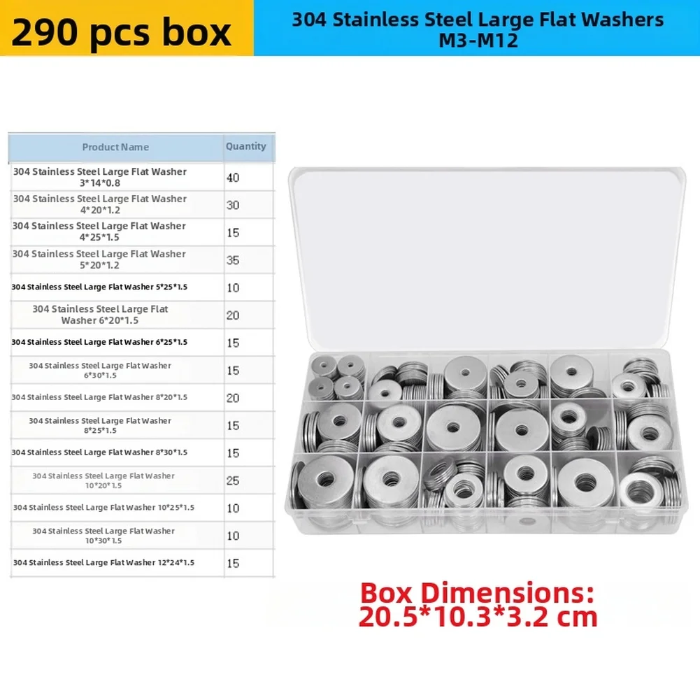 Assorted Fasteners Silver SS304 Flat Washers Compact Storage Box Suitable For Humid Conditions For DIY Projects