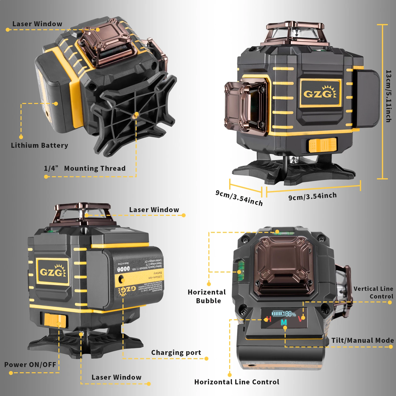 GZG 16-Line 4D Green Laser Level with High-Precision Vertical and Horizontal Lines