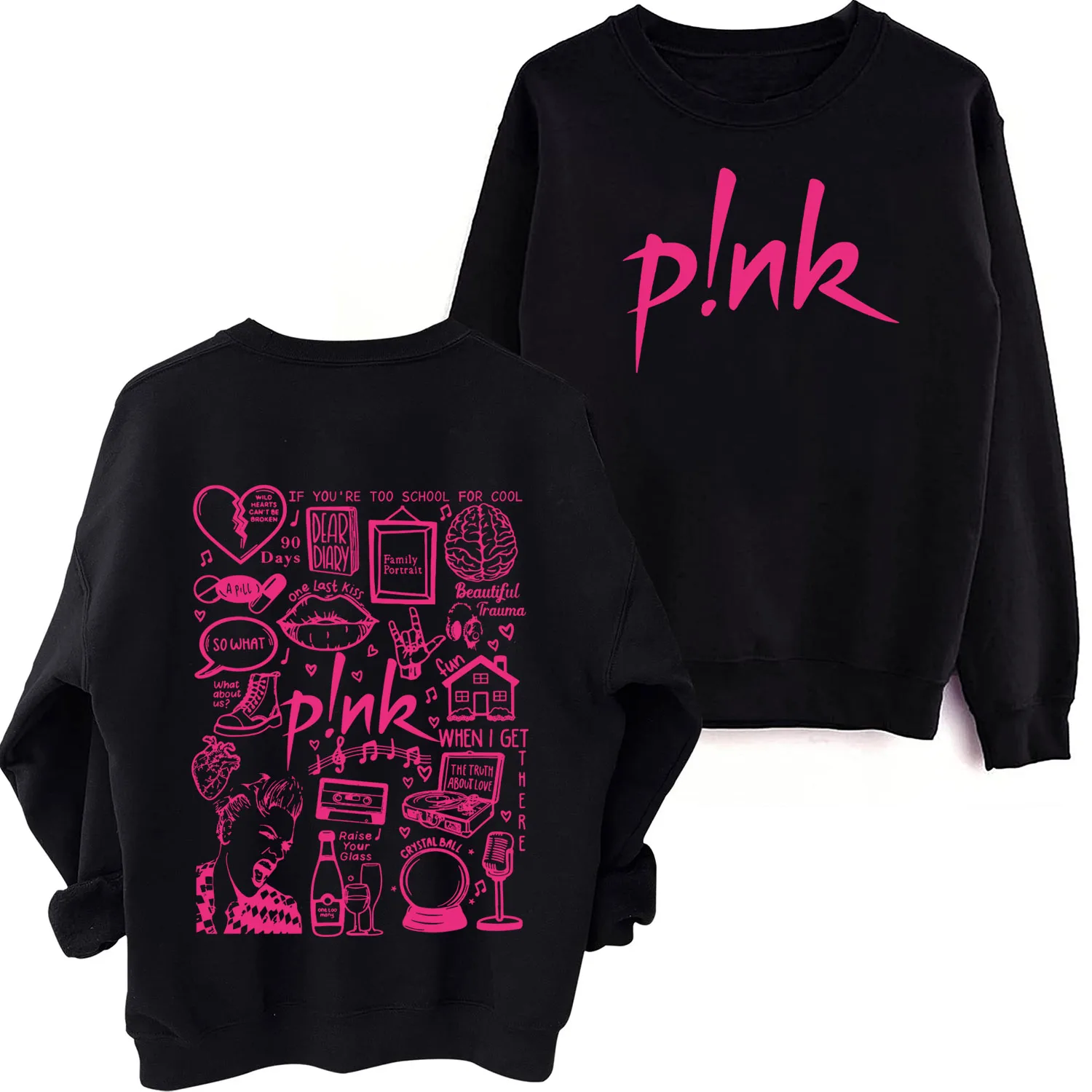 Pink P!nk Summer Carnival 2024 Sweatshirt Harajuku Round Neck Long Sleeve Oversized Hoodie Fans Gift