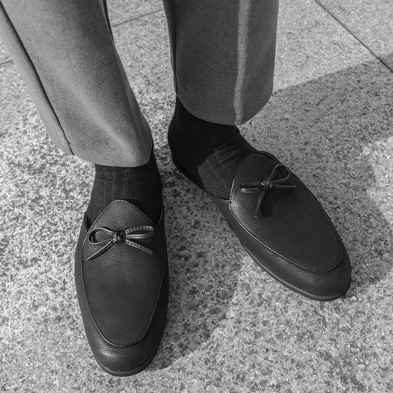 Men Fashion Slippers Men One Step Casual Comfortable Half Dragged Small Leather Shoes Men Outdoor Business Slippers Size 38-44 view 2