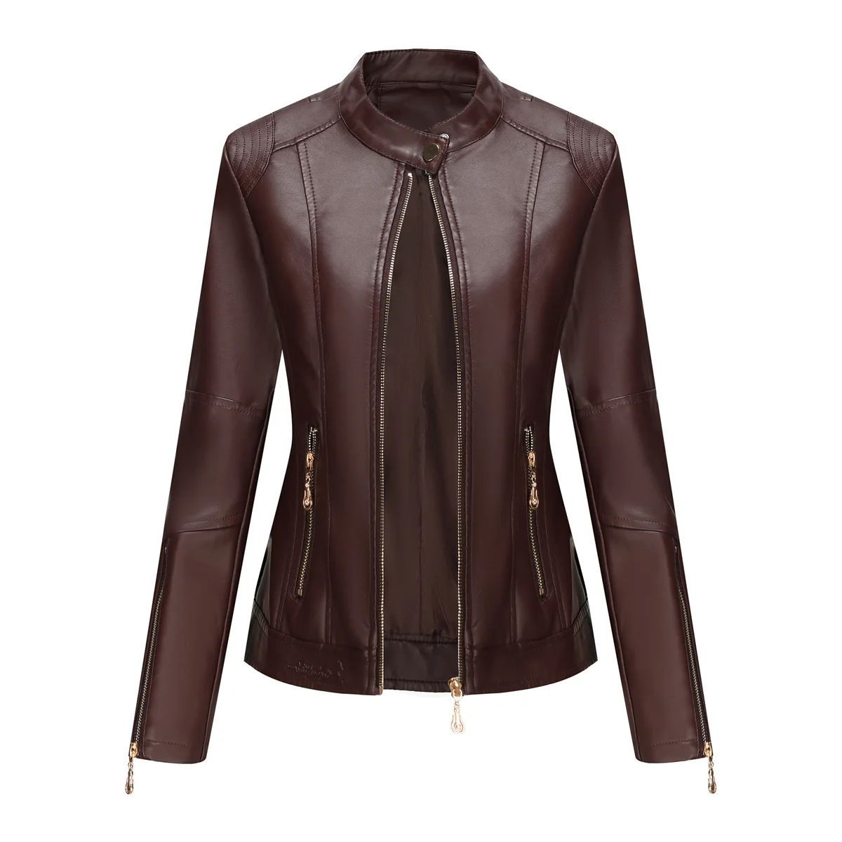 Fashionable PU Leather Jacket for Women, Short Zipper Jacket, Thin Motorcycle Jacket, Windproof leather jacket