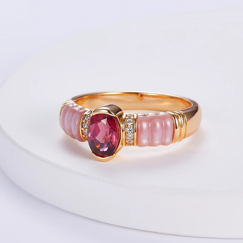 Natural Garnet S925 Silver Pink Mother of Pearl Rings For Women 18K Gold Red Stone Minimalistic Chic Small Ring 2024 New Gift