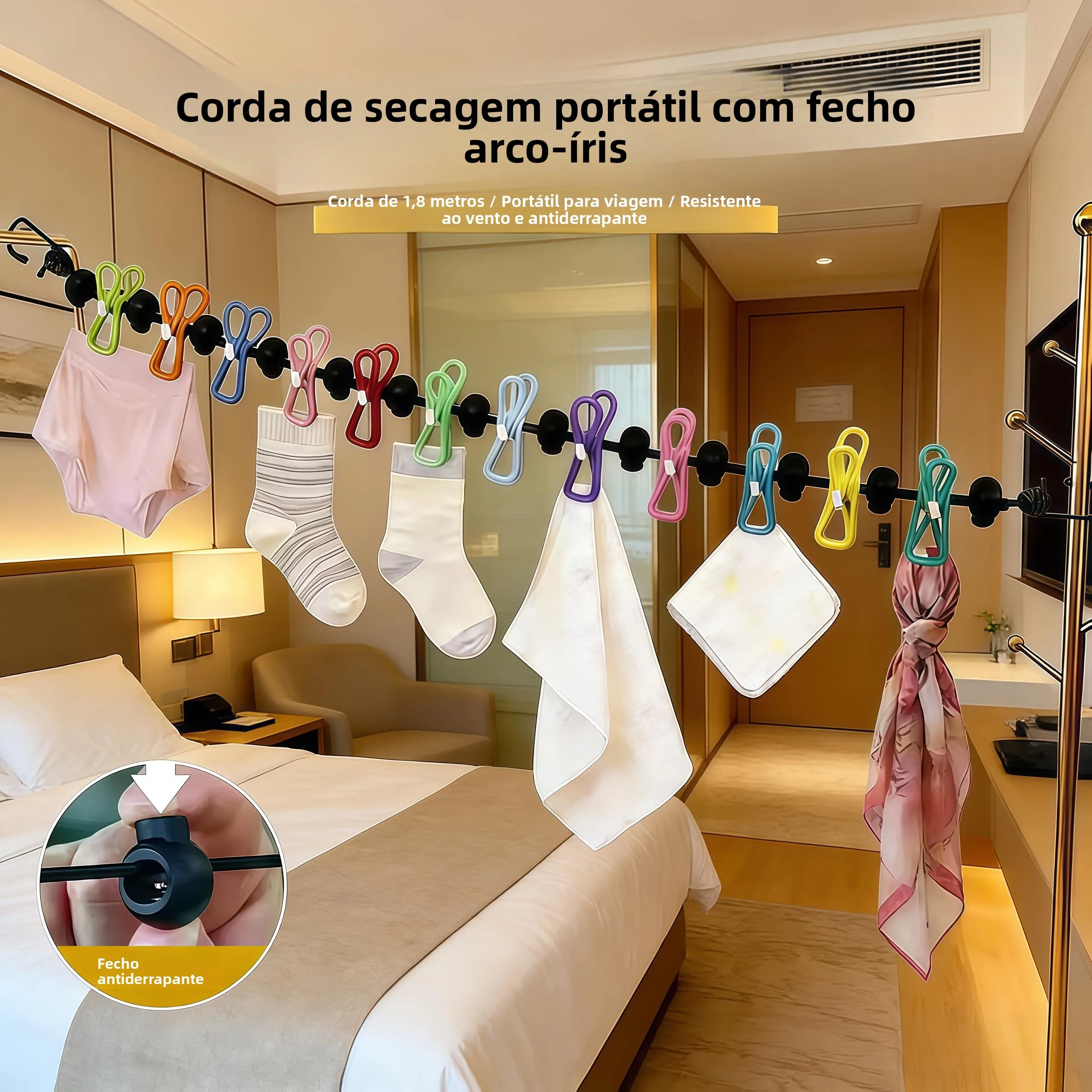 ポータブル旅行用洗濯物干しロープ-ホテル寮バルコニー屋外防風室内物干しロープ-結ぶ必要なし-持ち運び簡単