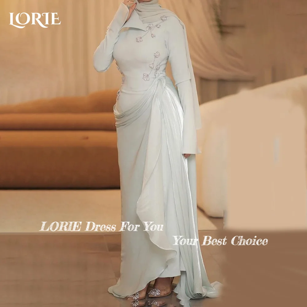 

LORIE Lace Muslim Wedding Dresses Applique High Collar Flared Sleeve Church Mermaid Bridal Gown vestido de novia Customized