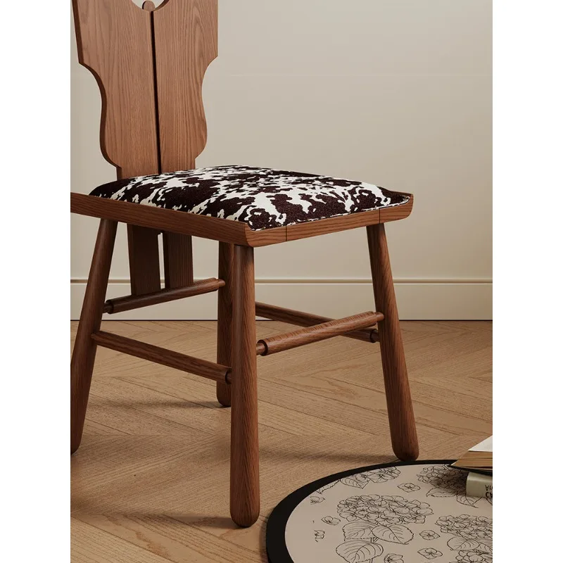 French Mid-Century Solid Wood Dining Chair Artistic Multi-Use Seat for Home Study Desk and Lounge