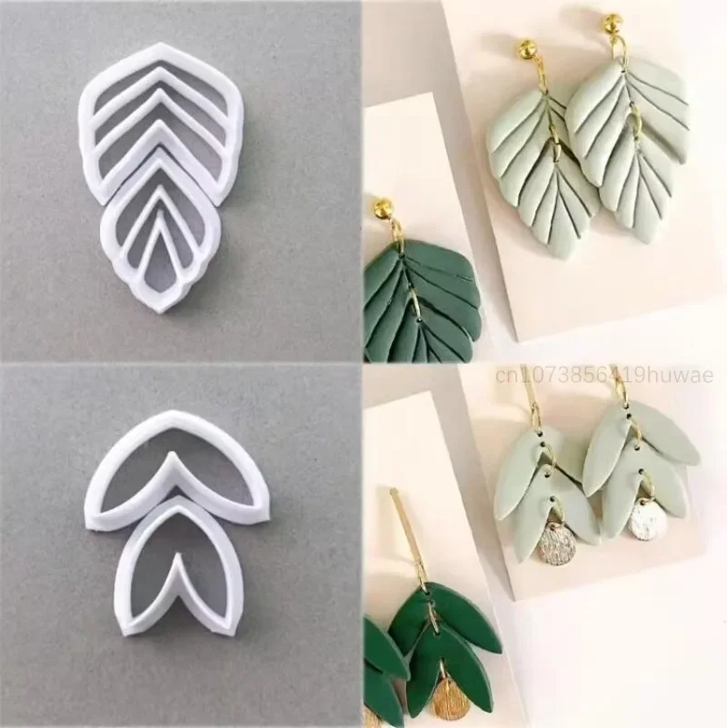 2PCS Creative Leaf Earring Polymer Clay Molds Plant Leaves Design Soft Pottery Cutting Jewelry Pendant DIY Modeling Cutter Tools