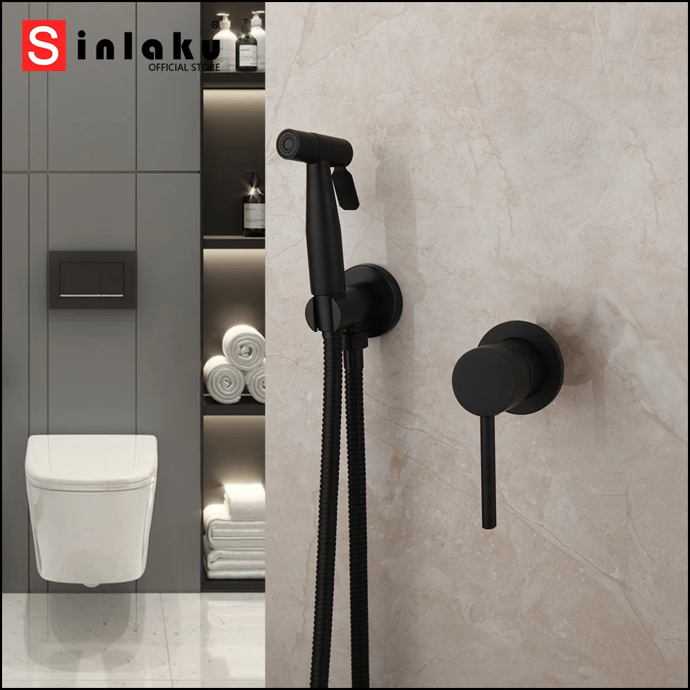 SINLAKU Matte Black/Golden Plated Bidet Faucet Bath Shower Toilet Set Wall Mounted With Hand Shower Hot Cold Bathtub Mixer Taps