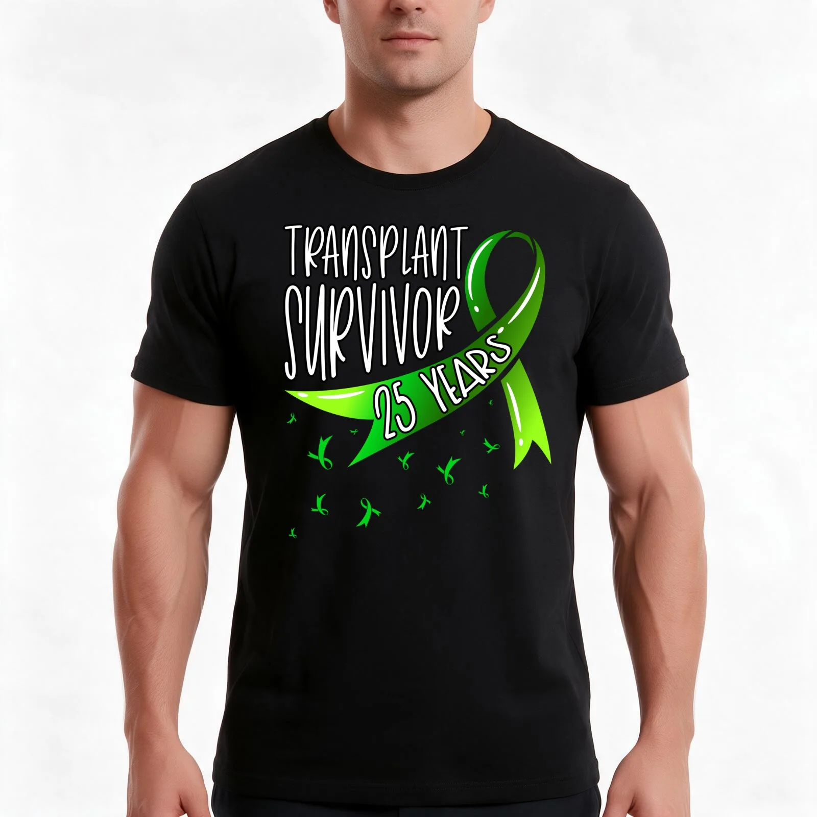 25 Year Organ Transplant Survivor Green Ribbon T-Shirt, Summer Casual Cotton Tee, Oversized Streetwear Tops, Unisex Men Women