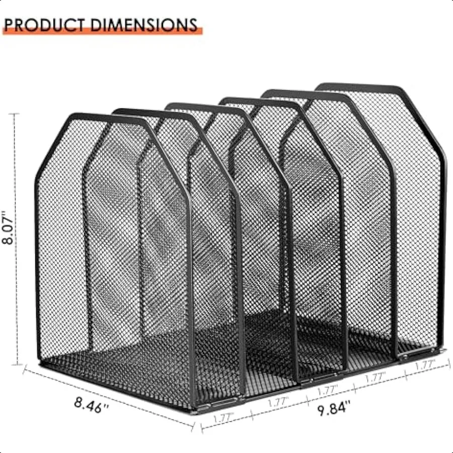 منظم ملفات مكتبي قابل للتعديل 5 أقسام منظم سطح المكتب المستقيم فارز الملفات شبكة معدنية قوية رف الكتب العمودي حامل الملفات