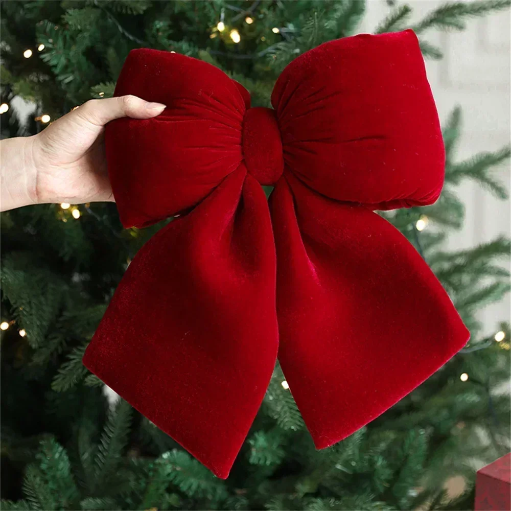 Hot Sale Christmas Large Bow Decoration Velvet Red Bow Knot Hanging Ornaments Xmas Trees Pendant For Home Festive Party Supplies