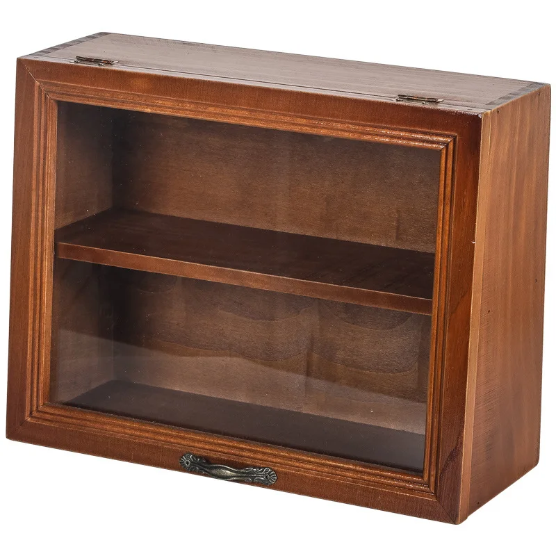 Trendy Blind Box Storage Box Walnut Solid Wood Dust-proof Display Stand Star Figure Desktop Display Stand