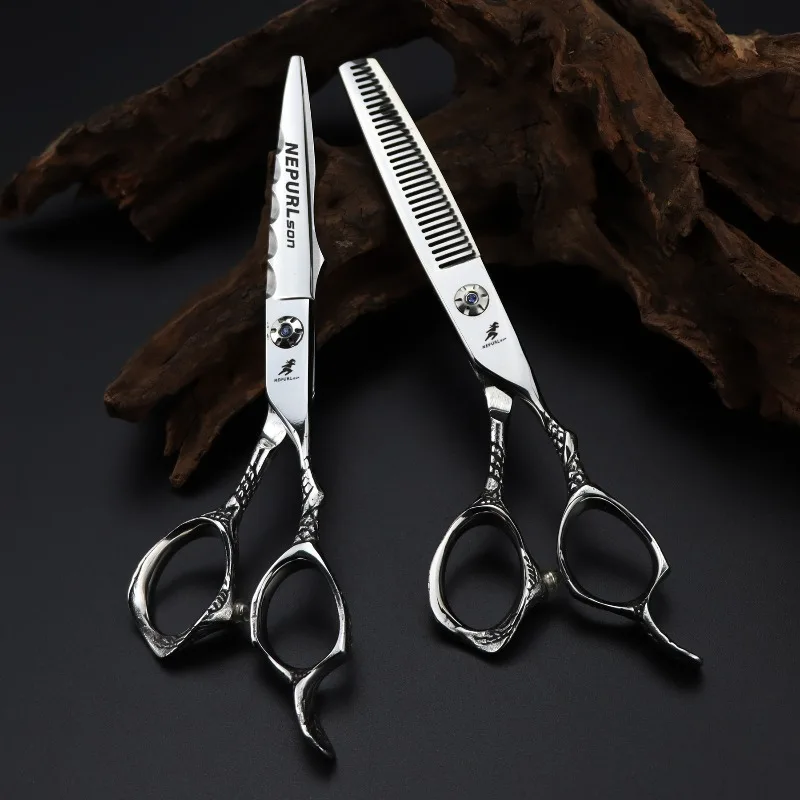 6.0inch JP440C small dragon handle special-shaped wave-shaped hair shears sharp durable beauty ideal for salons or household
