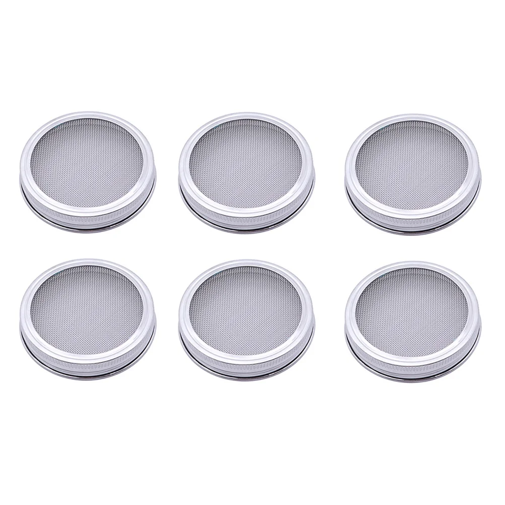 

6pcs Stainless Steel Sprouting Lids Set Removable Mesh For Jars Rustproof Easy Clean Sprout Growing Kit Spice Sugar Flour Sifter
