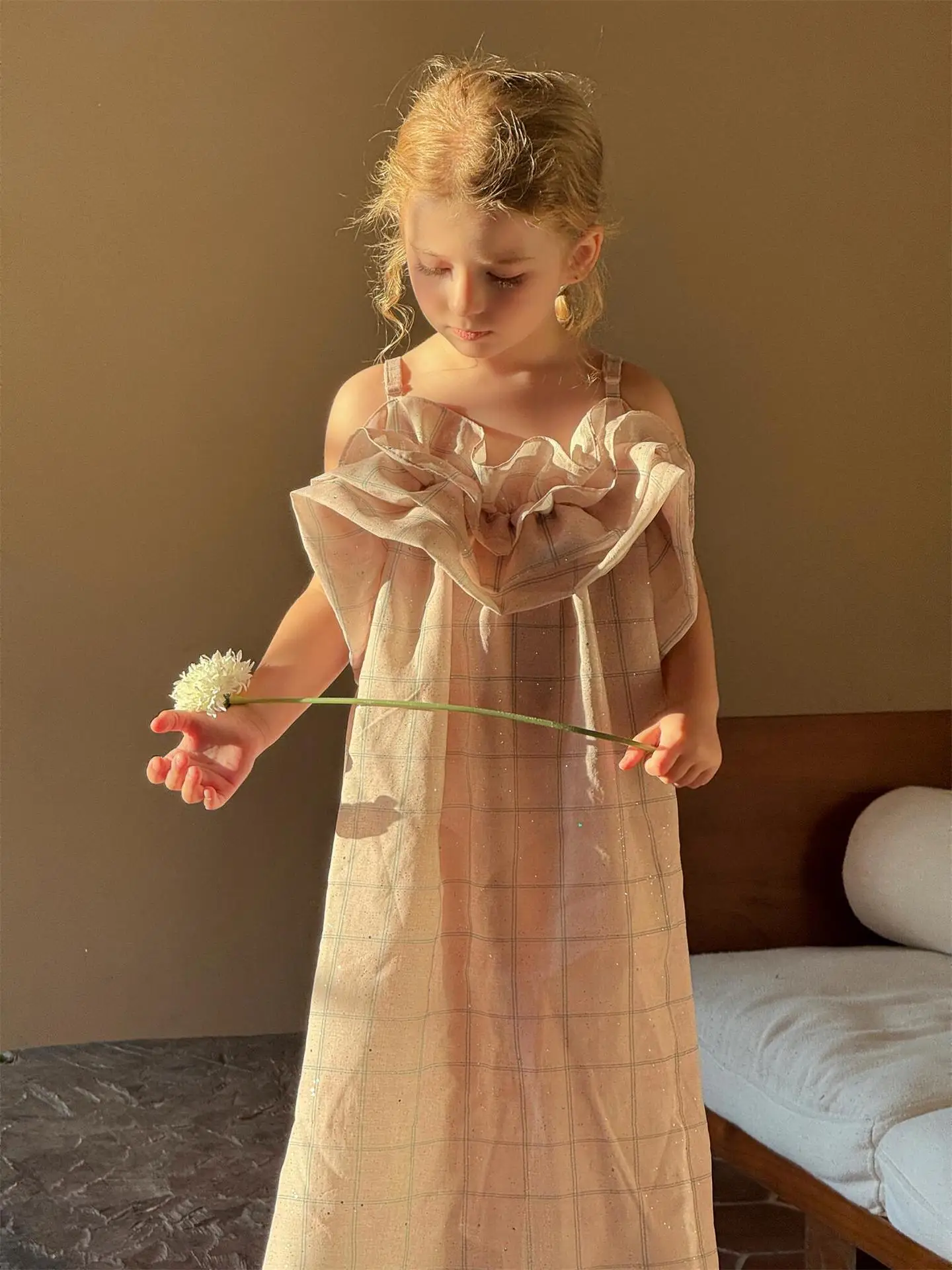 

Girls Skirt 2025 Summer New Childrens Clothes Korean Baby Girls Sweet Ruffled Flower Pod Slip Skirt Casual Simple Daily