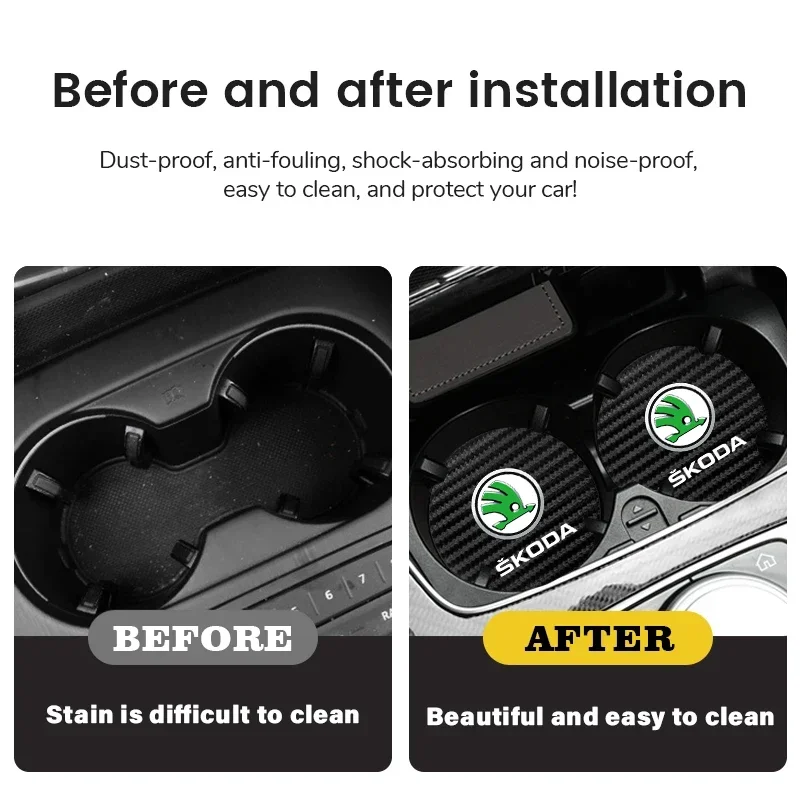 2 قطعة كوستر السيارة كأس الماء حصيرة عدم الانزلاق وسادة لسكودا Vrs فابيا رائع اليتي اوكتافيا Enyaq السريع كودياق Kamiq كاروك Derivati Mk3 #3